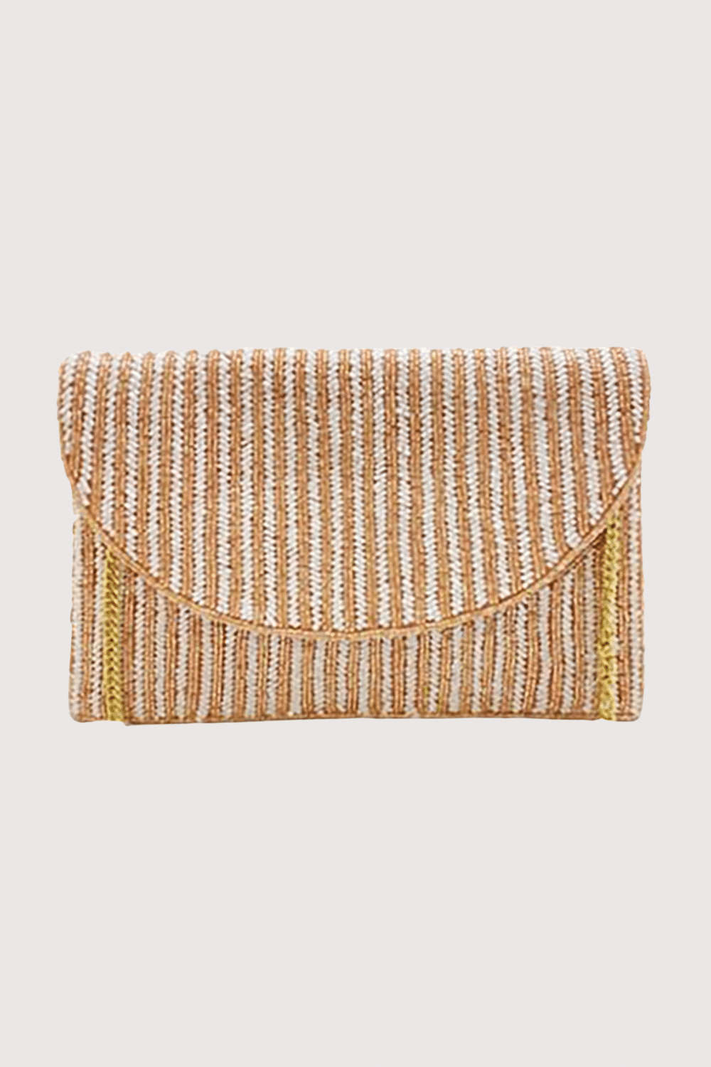 Pink And White Striped Beaded Clutch