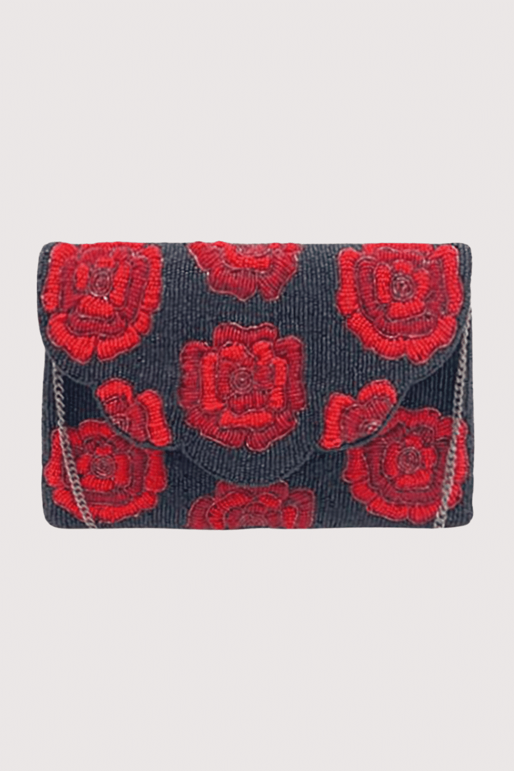 Black Beaded Clutch With Red Roses