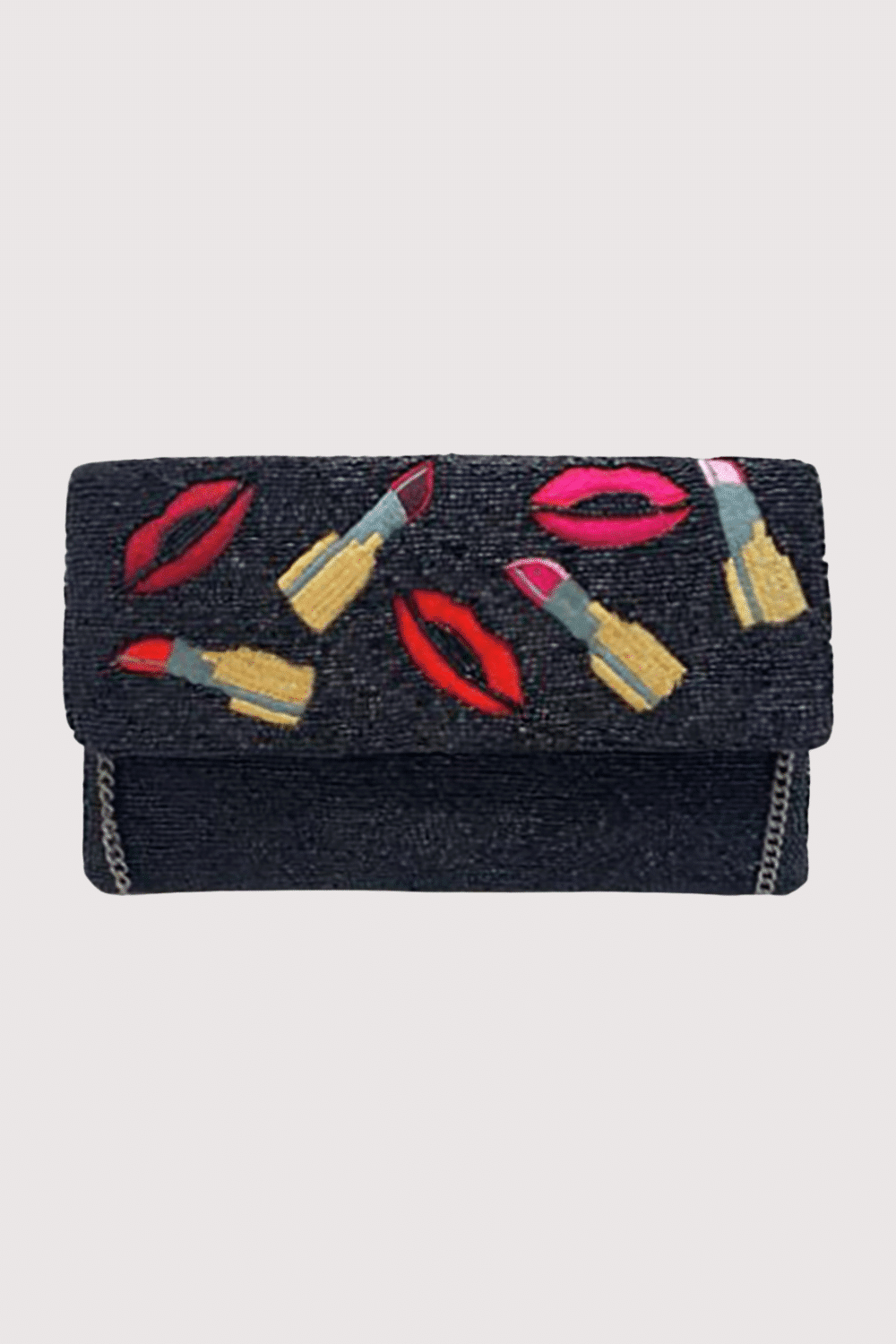 Black Lipstick & Lips Beaded Clutch