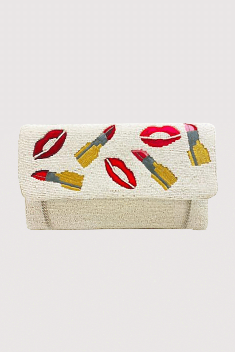 White Lipstick & Lips Embroidered & Beaded Clutch