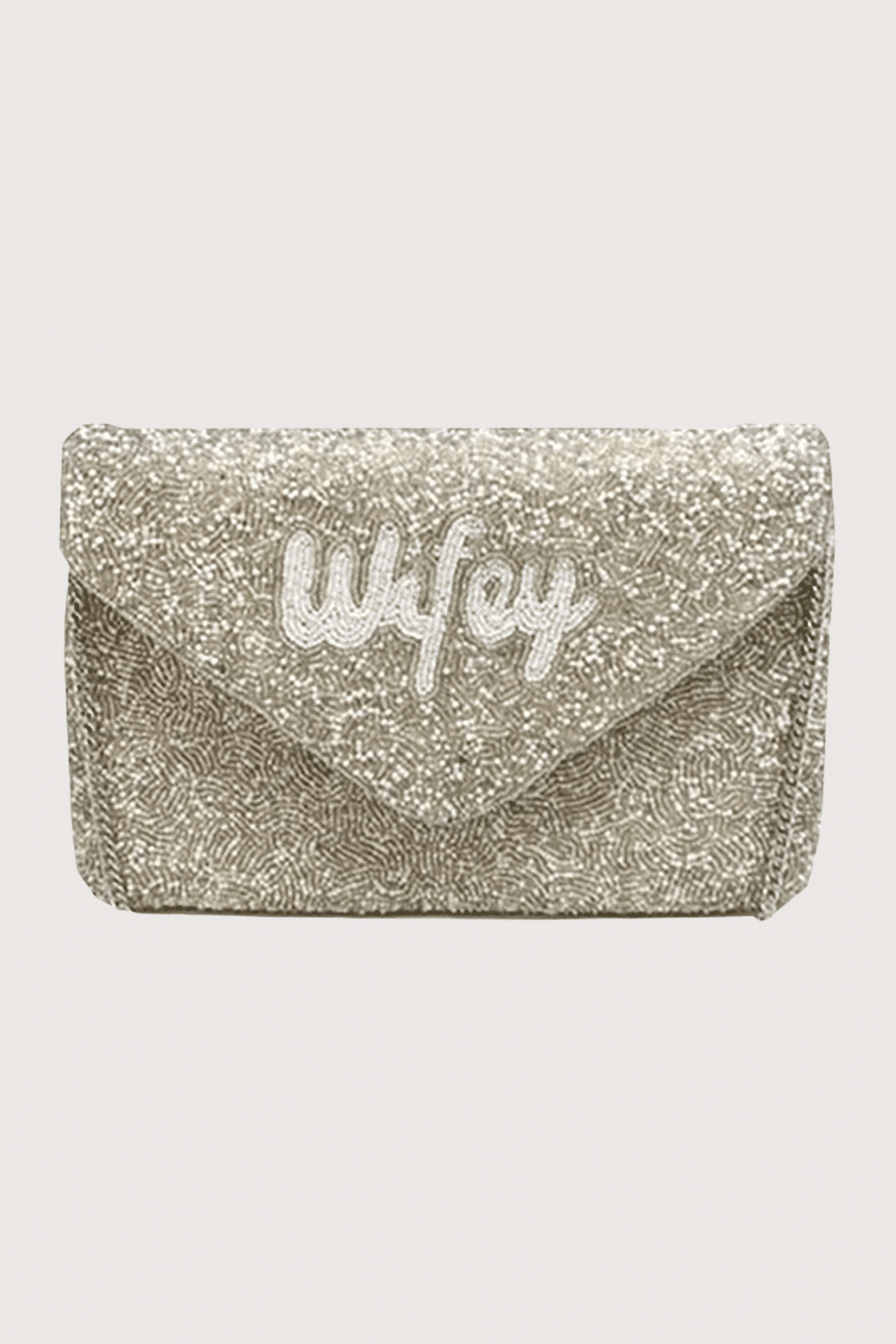 Silver Wifey Beaded Clutch