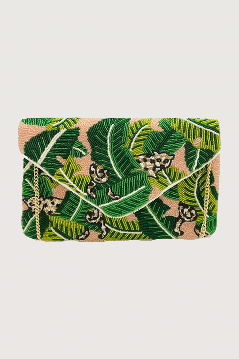 Cheetah Leaf Blush Beaded Clutch