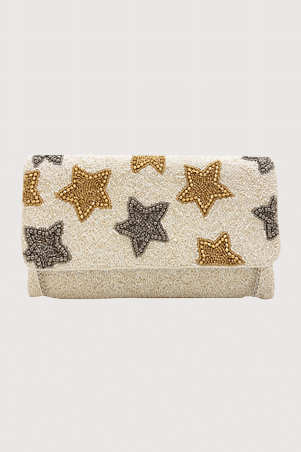 White Silver/Gold Stars Beaded Clutch