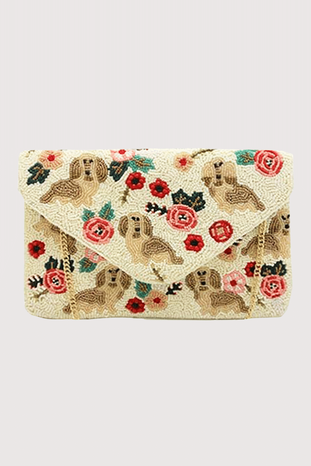 Floral Puppy Beaded Clutch