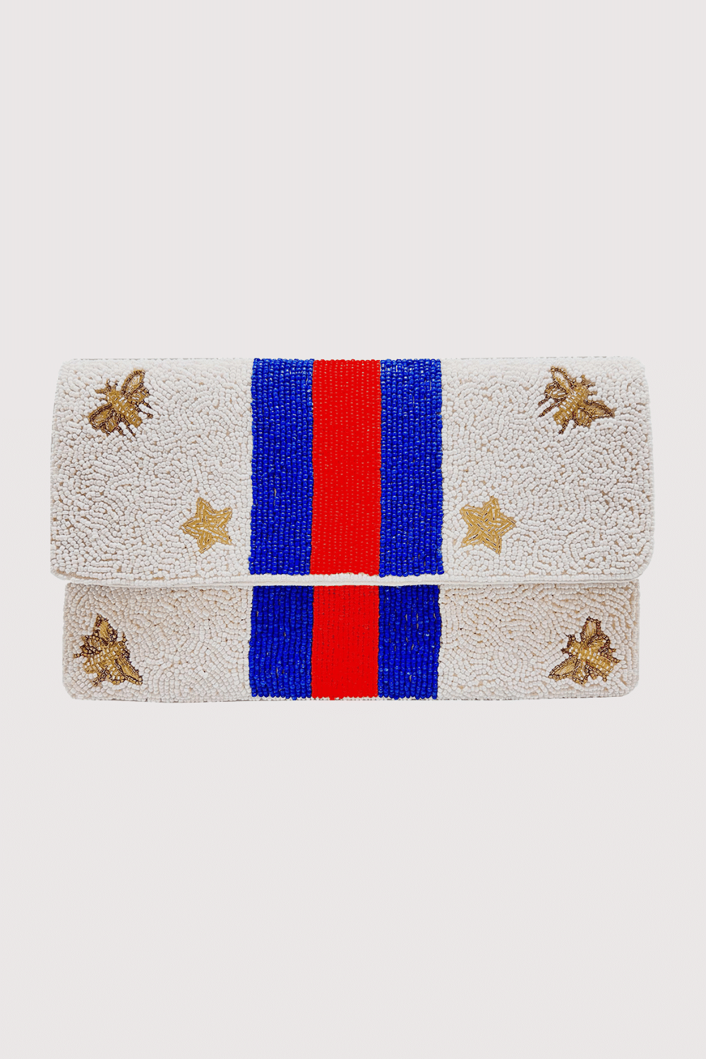 Navy & Red Stripes W/ Bees And Stars Beaded Clutch