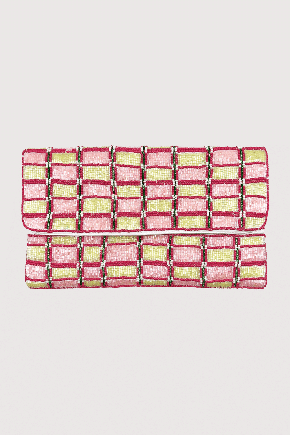 Pink & Green Weave Beaded Clutch