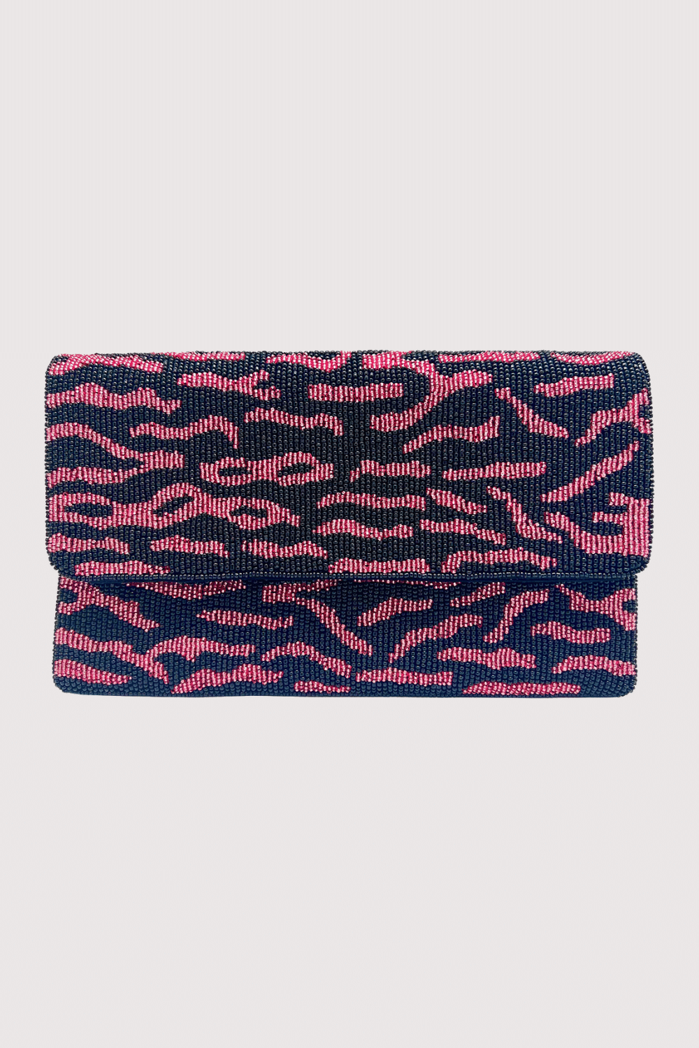 Pink Lines Black Beaded Clutch