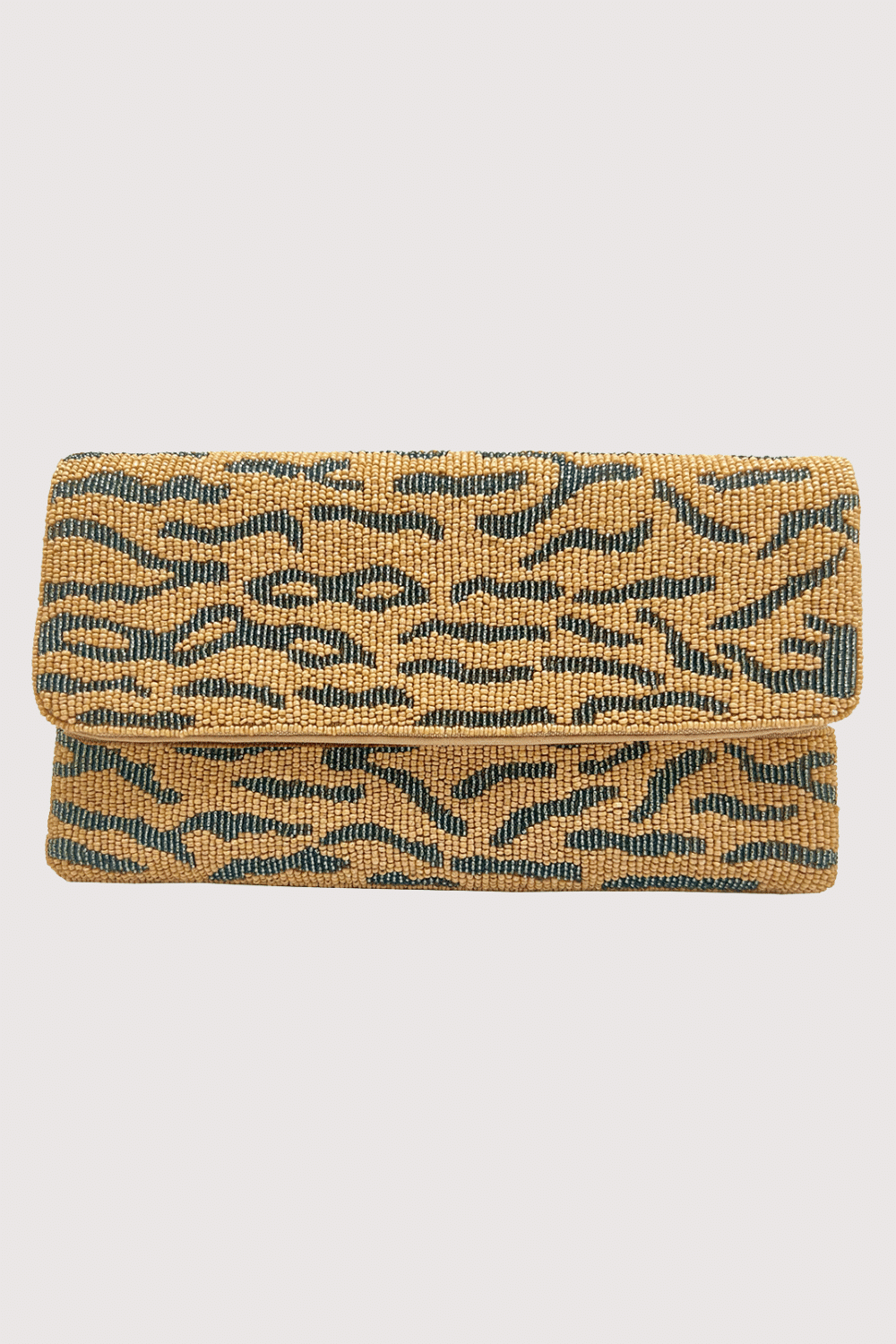 Zebra Animal Print Gold Handmade Beaded Clutch With Chain St