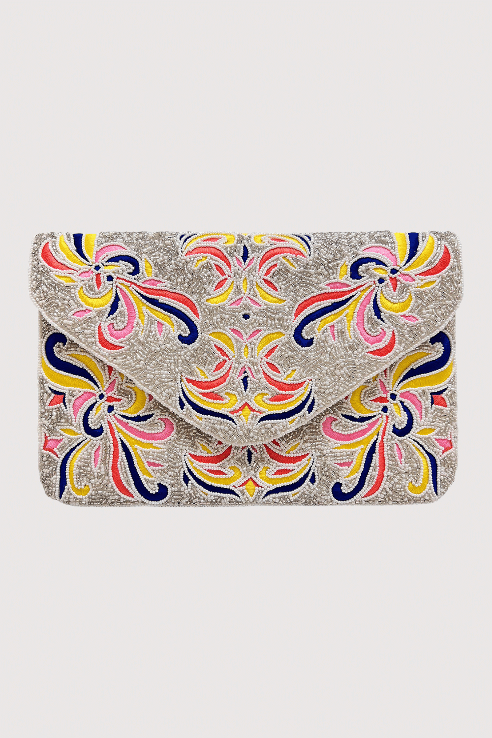 Multi Color Accents Silver Beaded Clutch