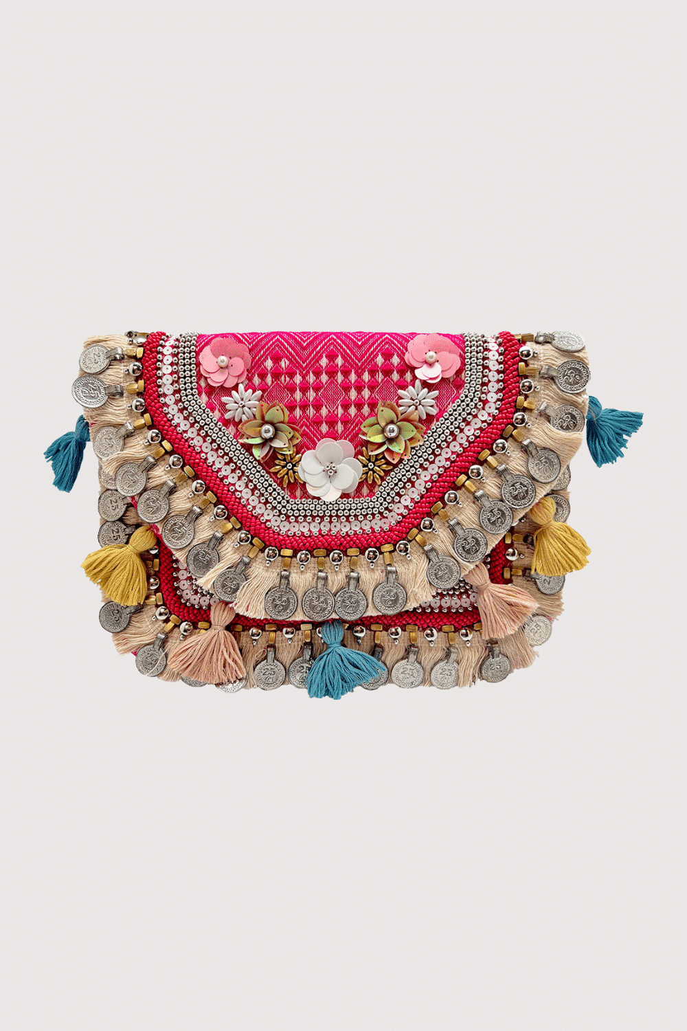 Pink Jute Embroidery Clutch