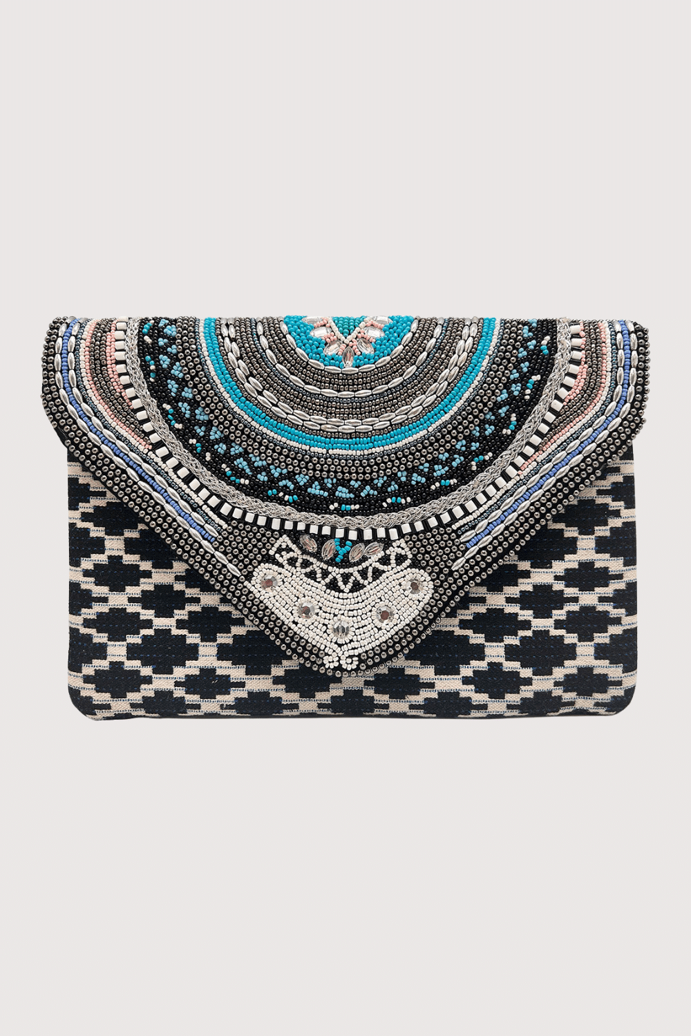 Boho Blues & Black Beaded Clutch