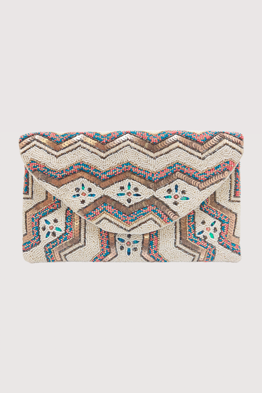 Gold Sequin Chevron & Beaded Clutch