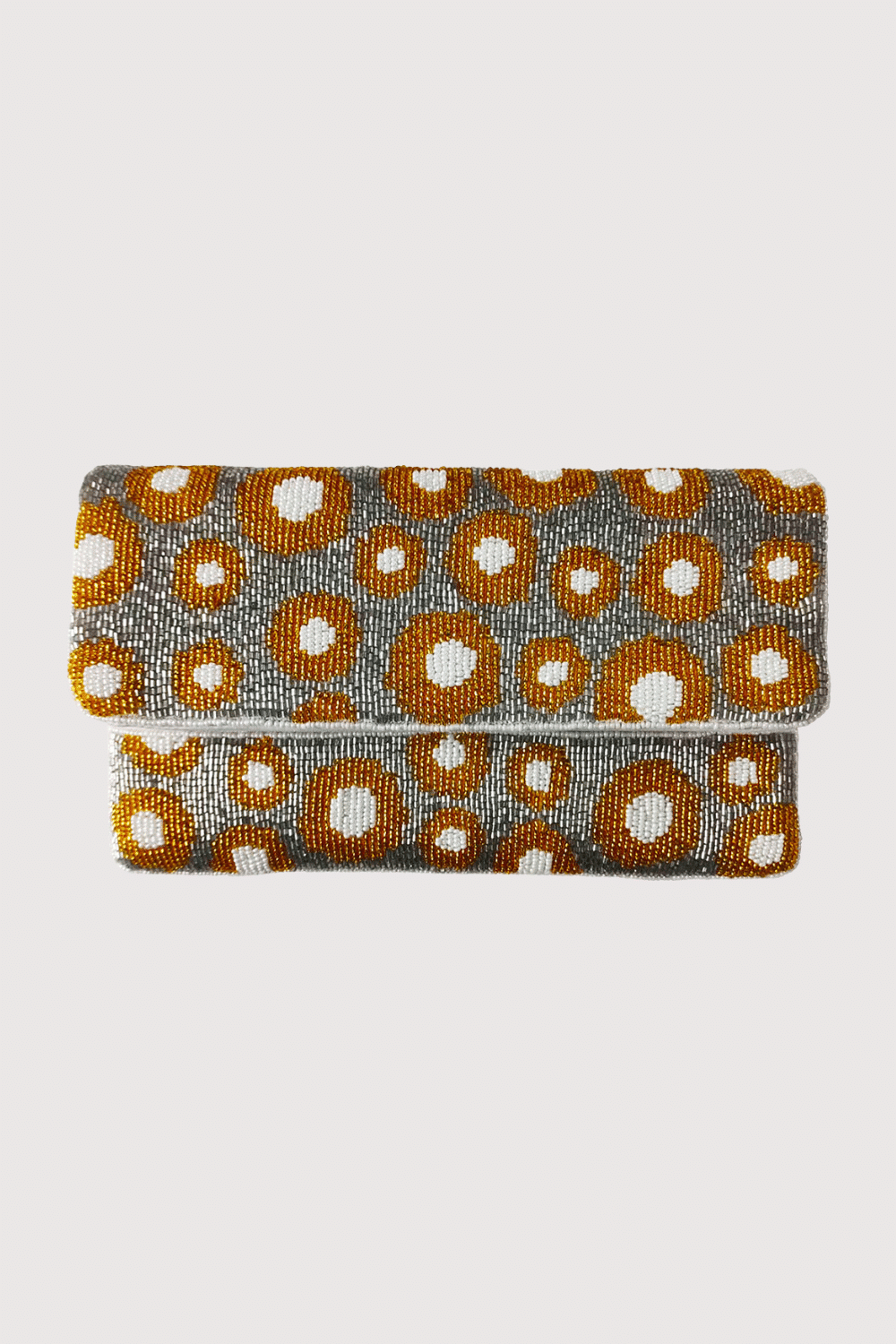 Silver And Gold Abstract Flowers Beaded Clutch
