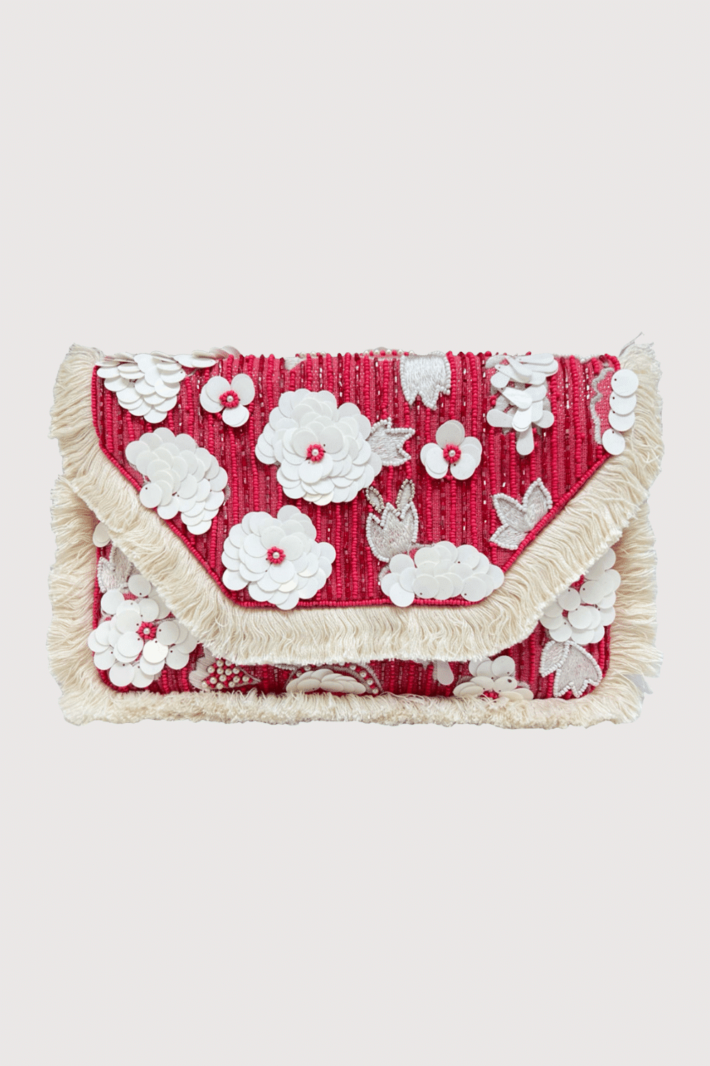 Rhubard Sequin Flower Beaded Clutch