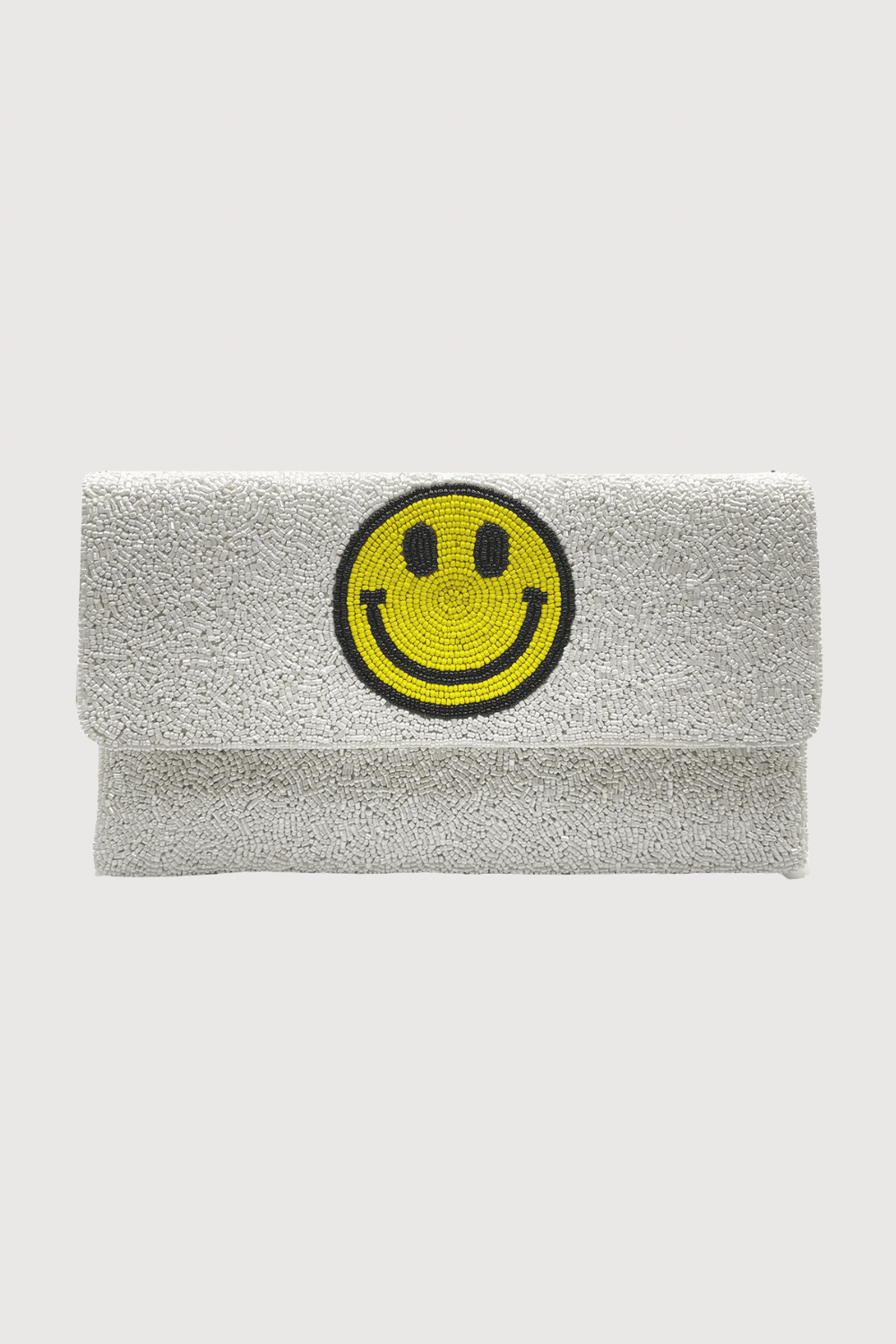 Yellow Smiley Face White Beaded Clutch