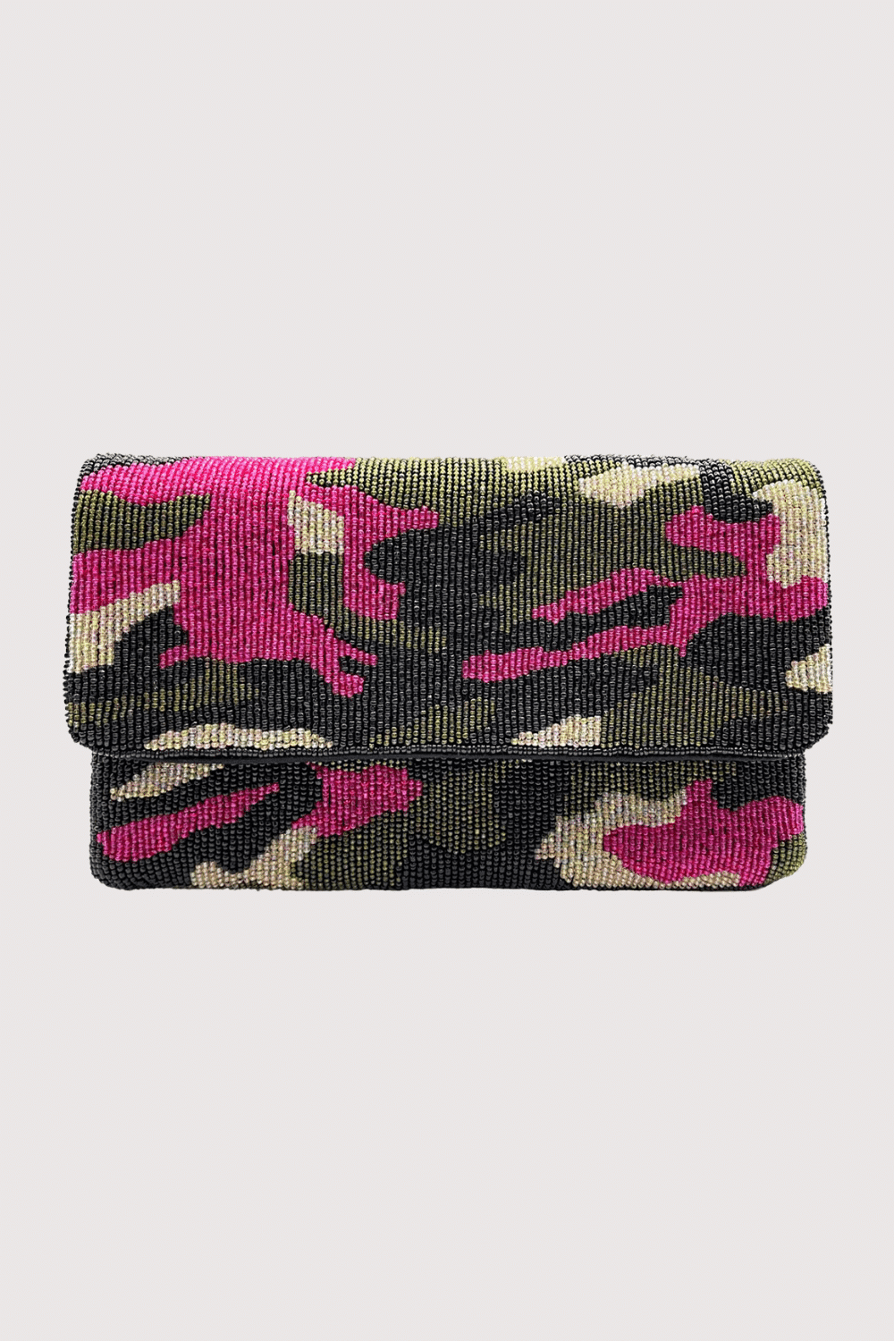 Fuchsia Camo Beaded Clutch
