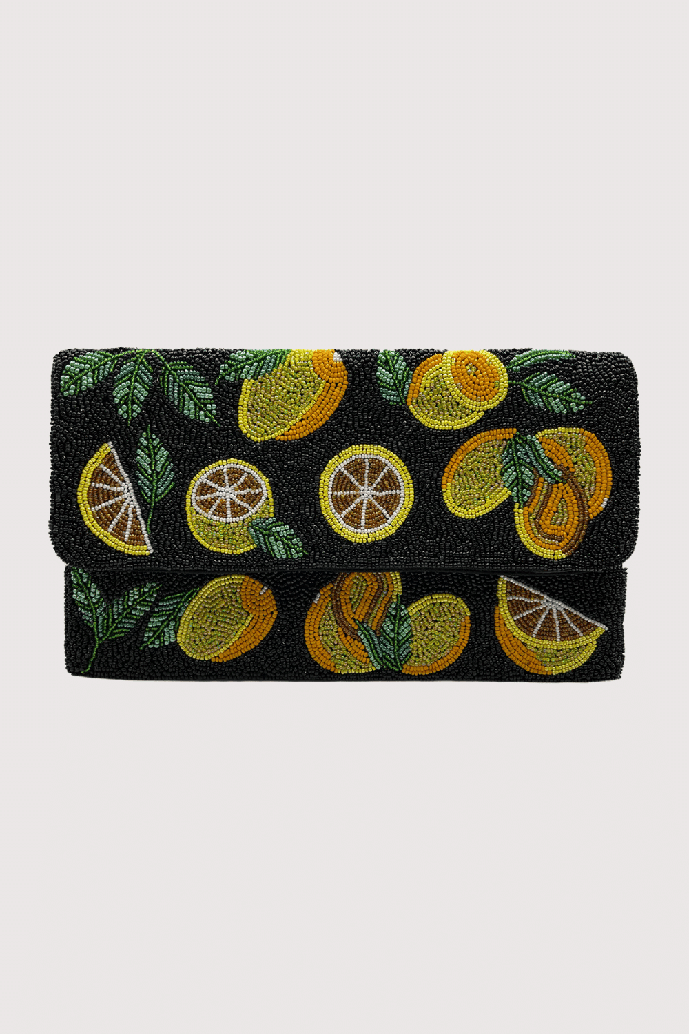 Lemons On Black Beaded Clutch