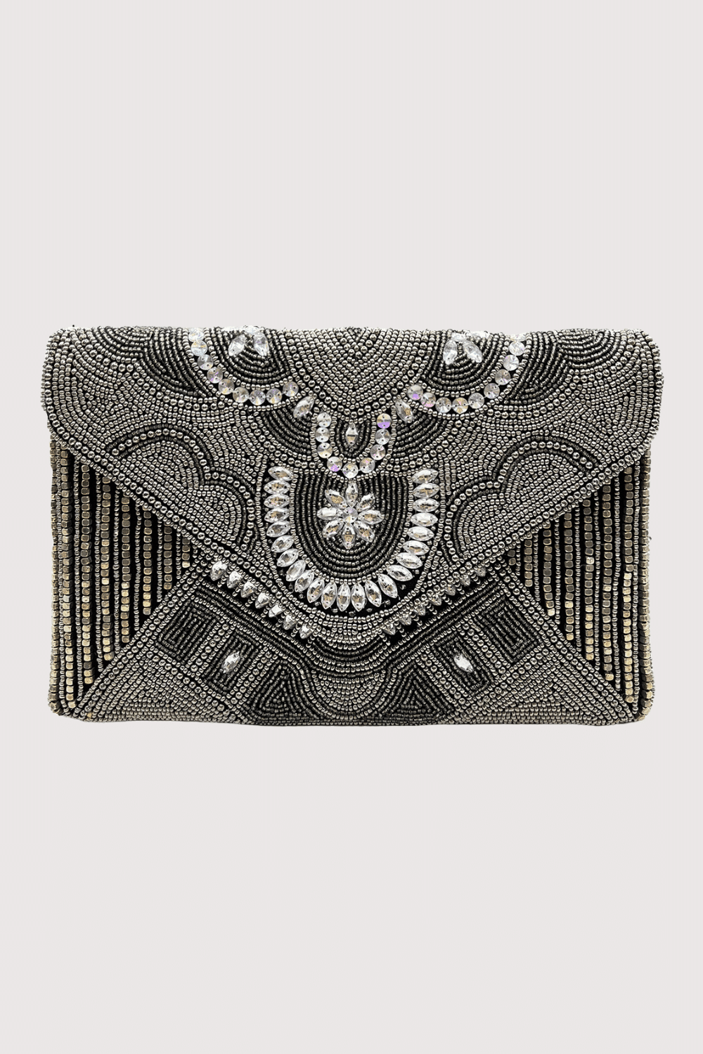 Pearls With Gray Medallion Beaded Clutch