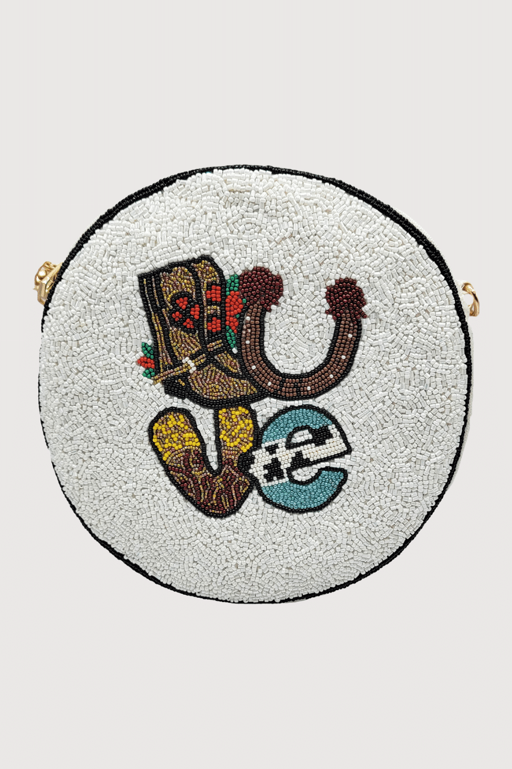 Love Western Round Beaded Clutch