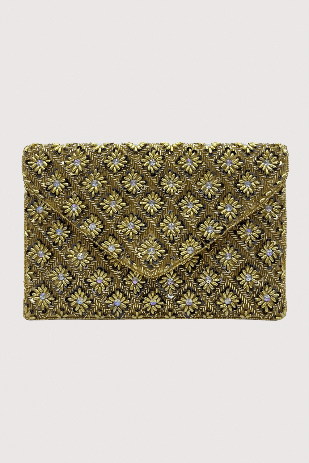 Gold Pattern Medallion Beaded Clutch