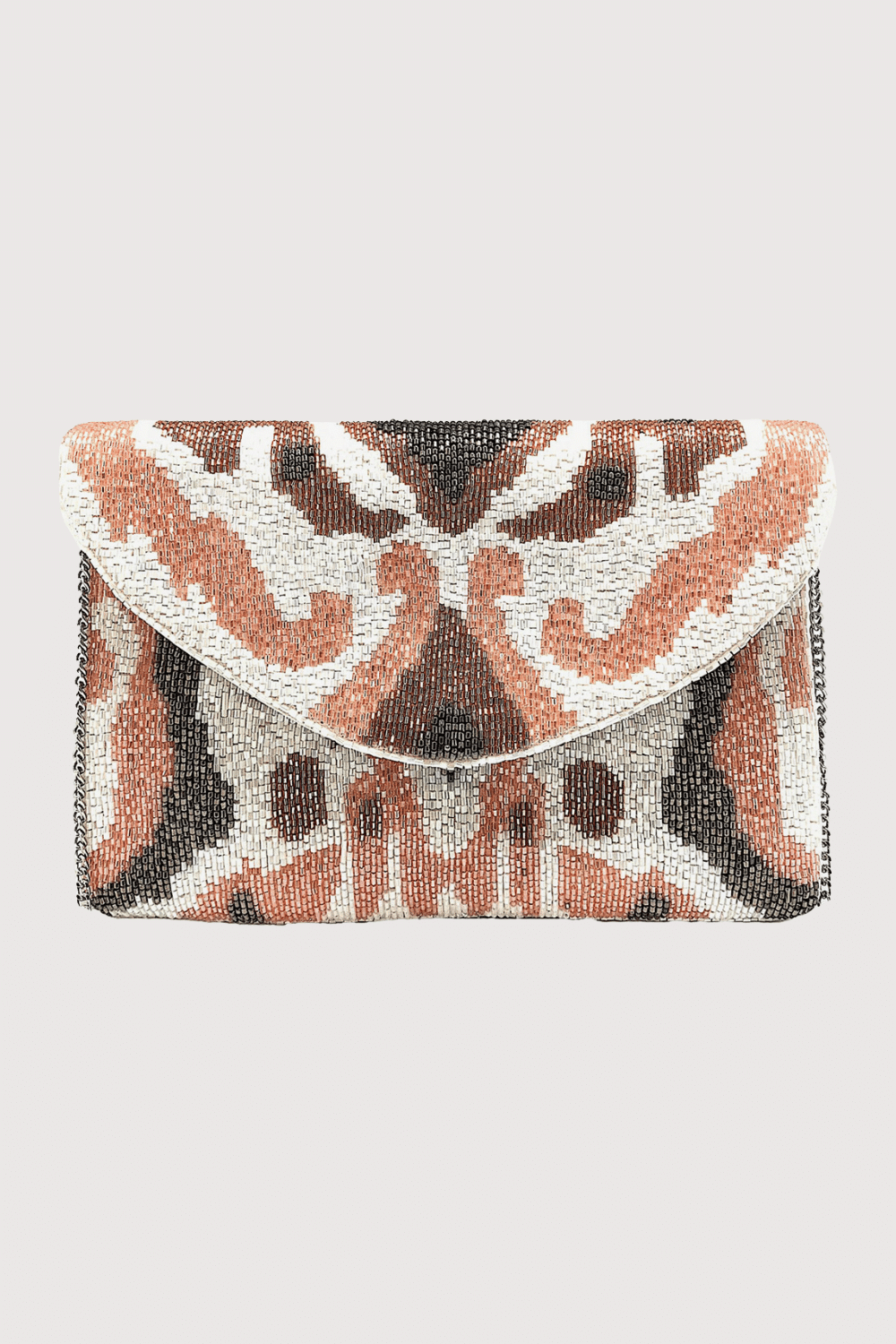 Ikat Print Nude Beaded Clutch