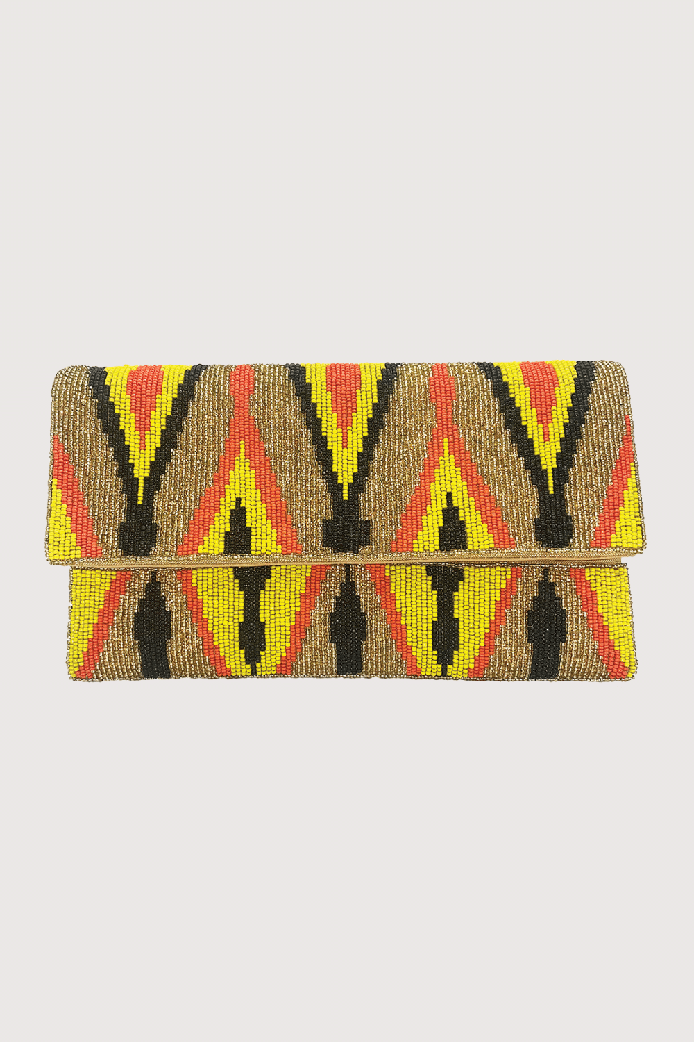 Orange/Yellow Ikat Beaded Clutch