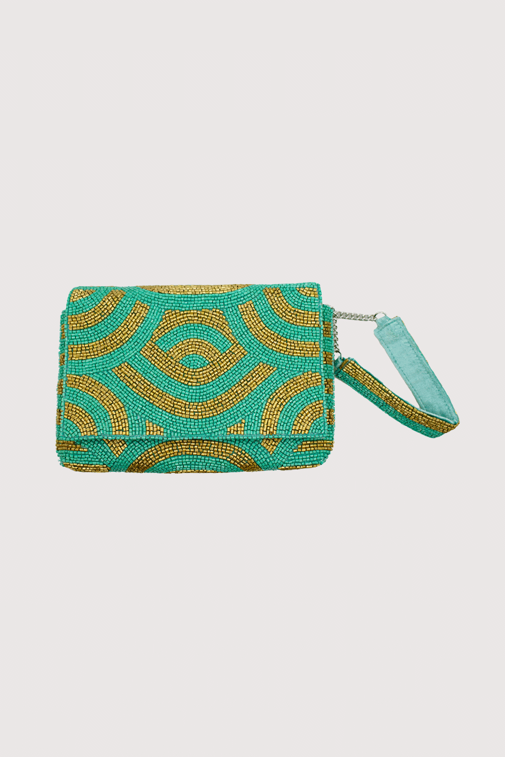 Turquoise Geometric Pattern Beaded Wristlet