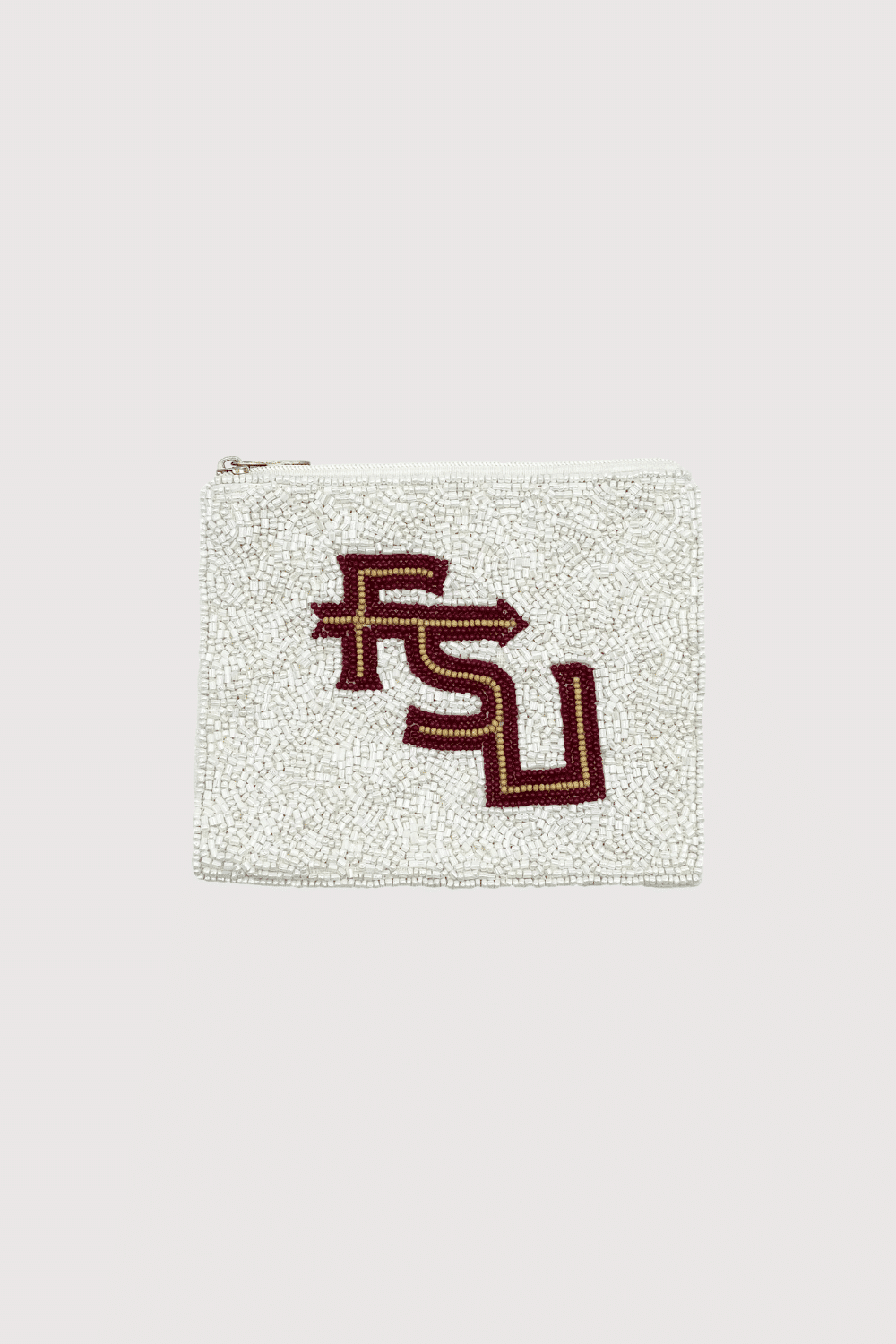 White Fsu Beaded Pouch