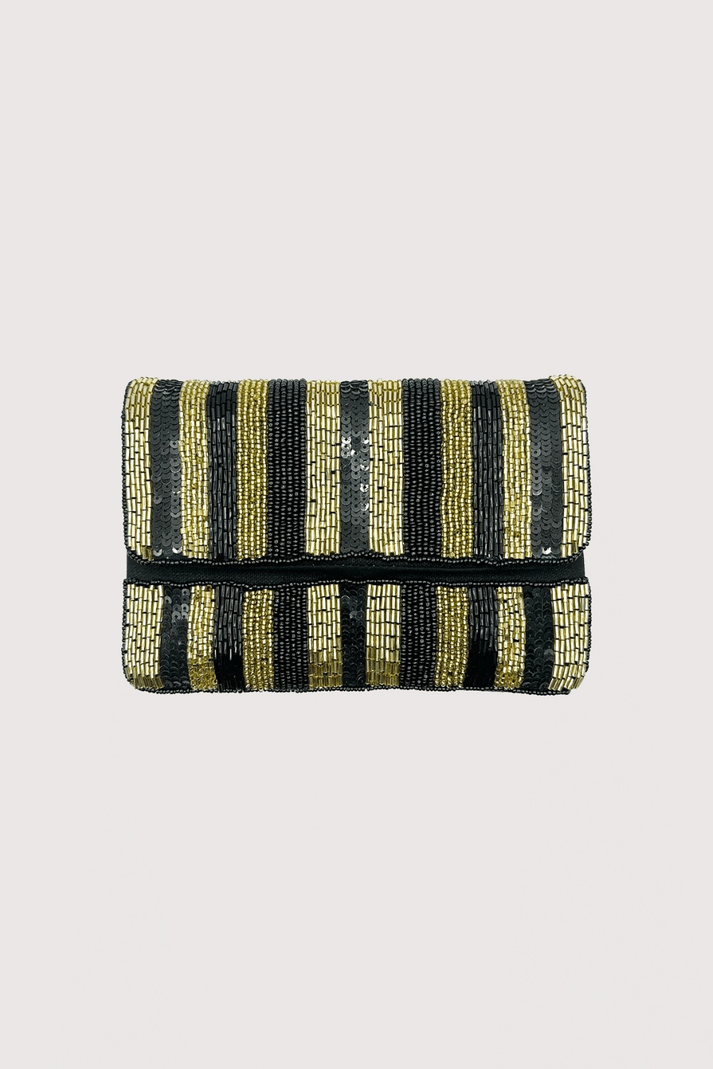 Black & Gold Sequin Stripes Beaded Mini Clutch