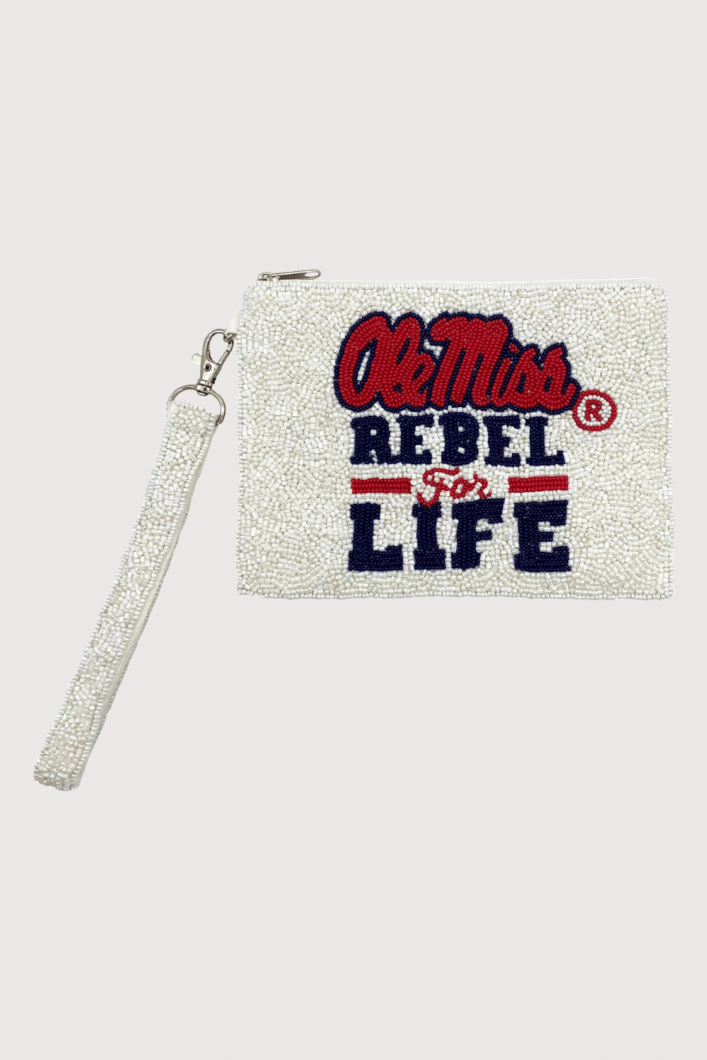 Ole Miss Rebel For Life Beaded Wristlet