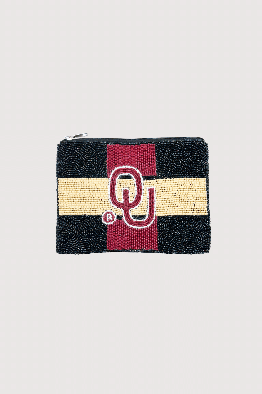 Black/Red & Beige Ou Beaded Pouch