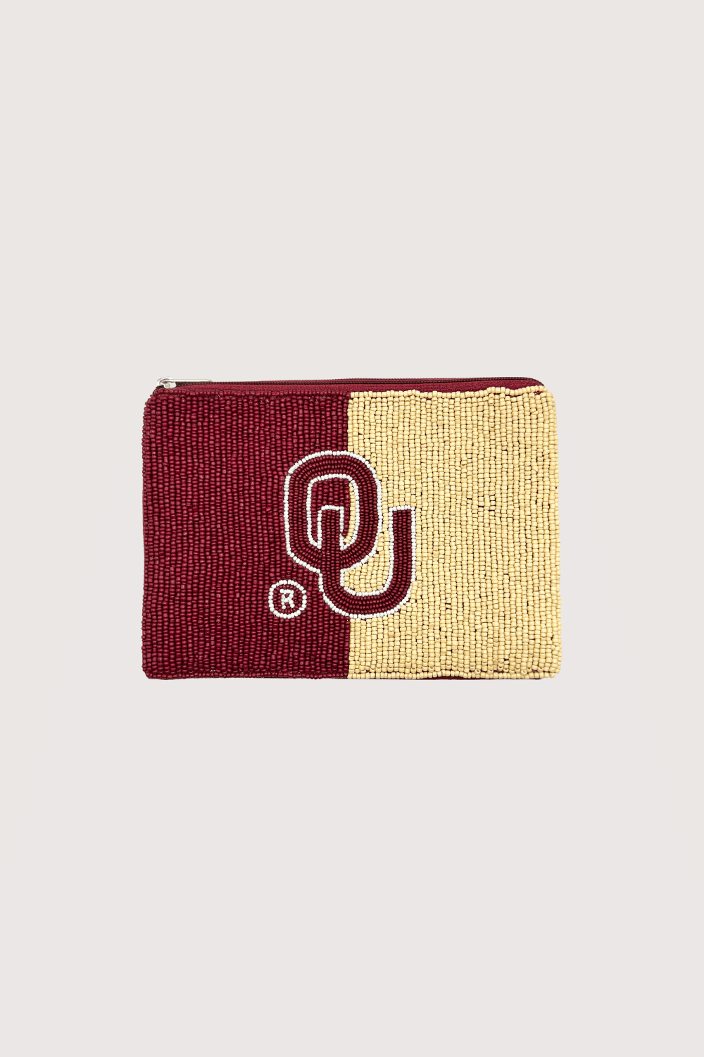 Burgundy & Beige Ou Beaded Pouch