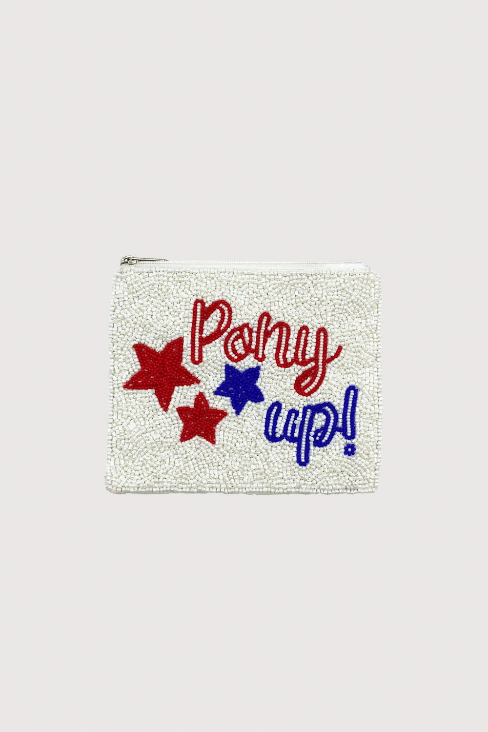 White Pony Up W/ Stars Beaded Pouch