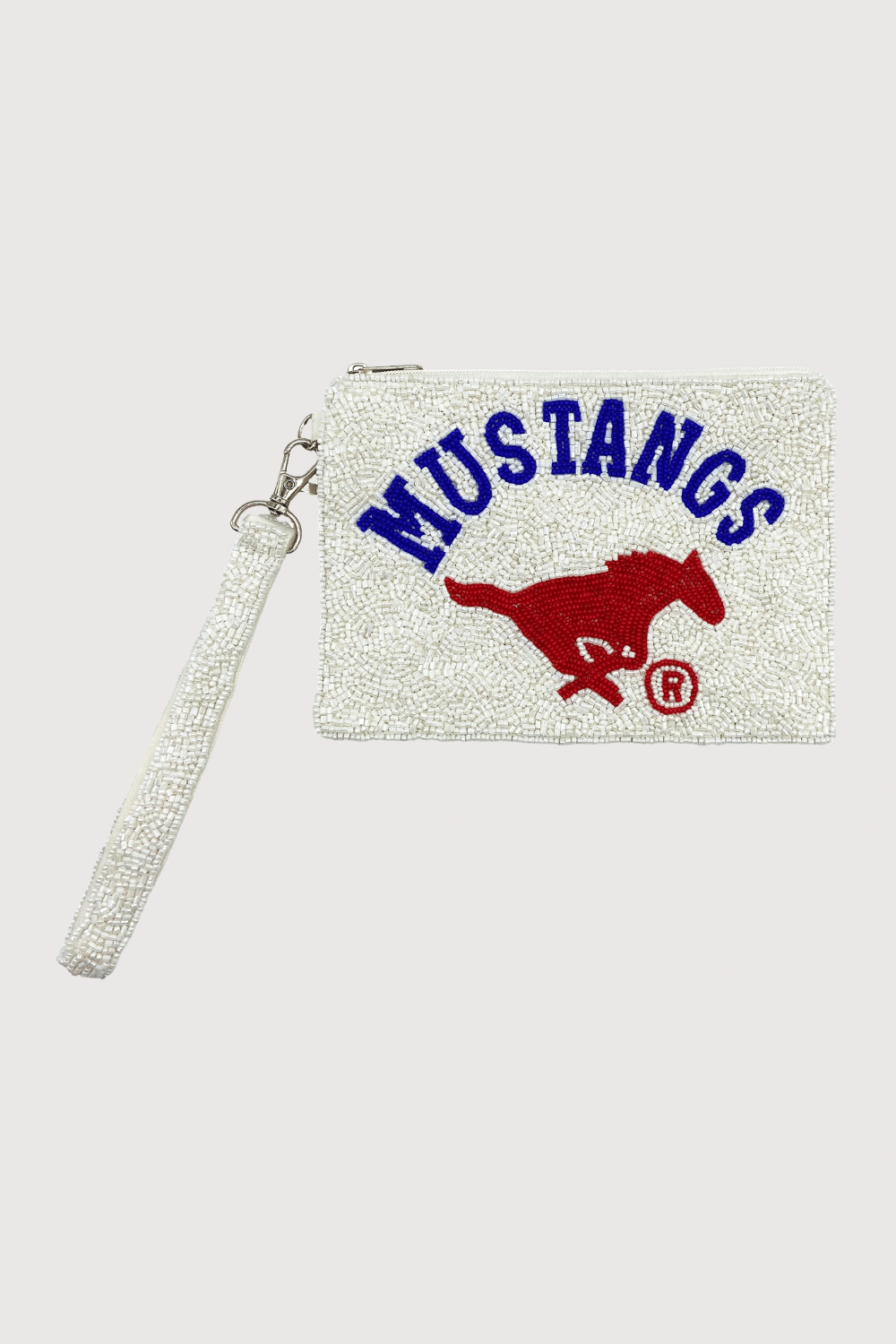 Mustangs White Beaded Wristlet