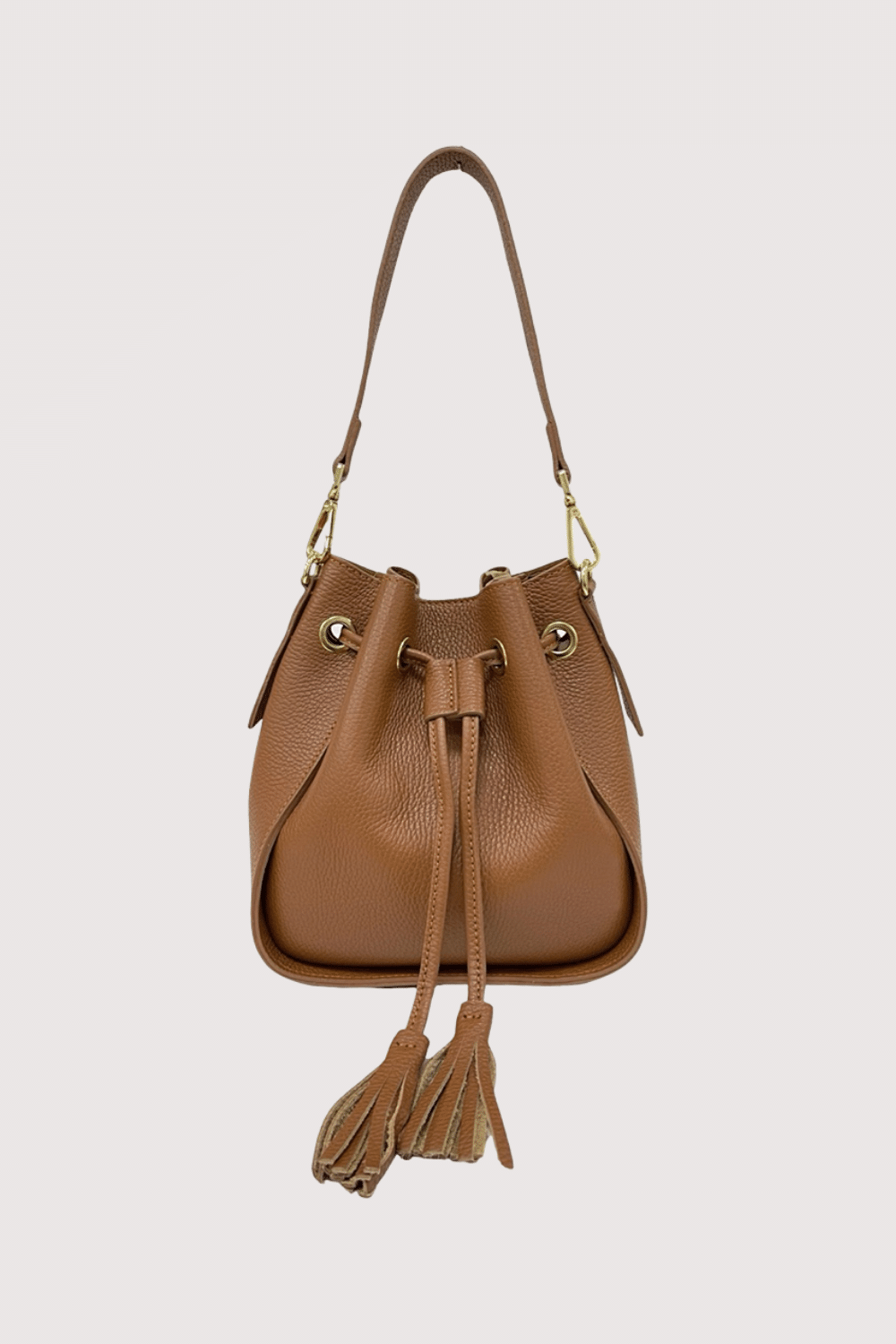 Italian Leather Bucket Bag With Tassels