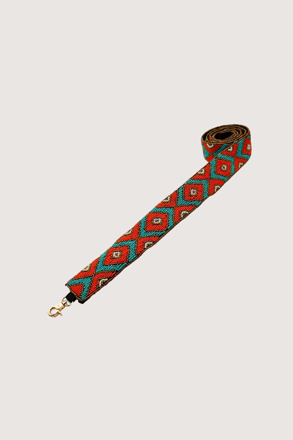 Orange & Teal Patterned Beaded Bag Strap